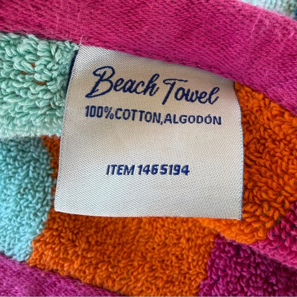 Costco Ogee Striped 100% Cotton Oversized Beach Towel Bright Colorful 39x66 GUC